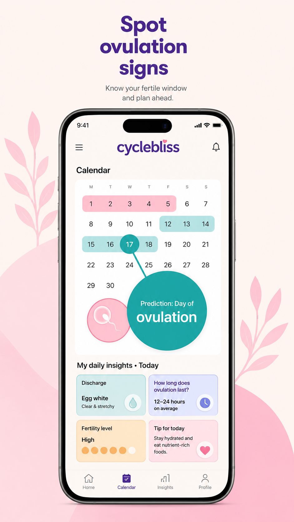 Ovulation prediction calendar with fertile window